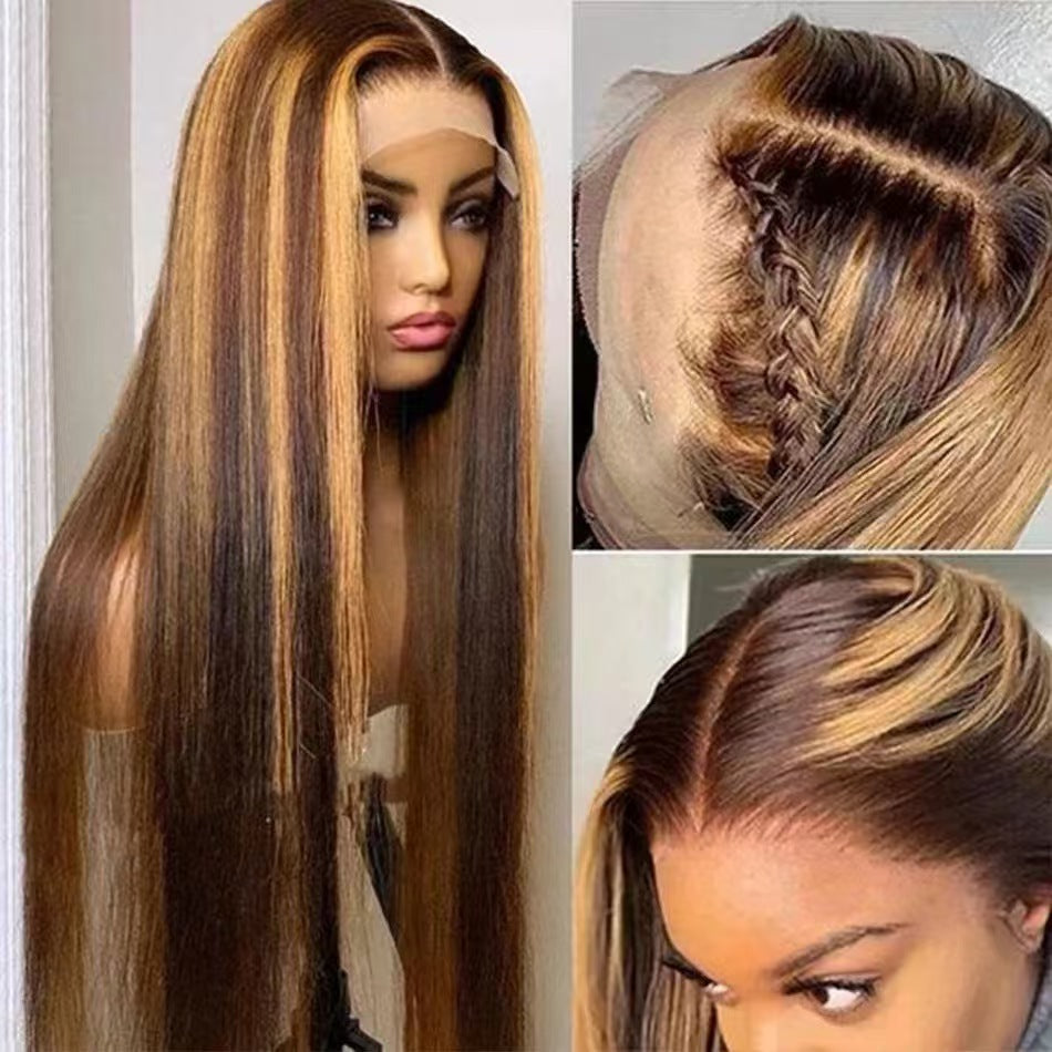 Women's Hair Mid-length Full Front Lace Chemical Fiber Head Long Straight Wig