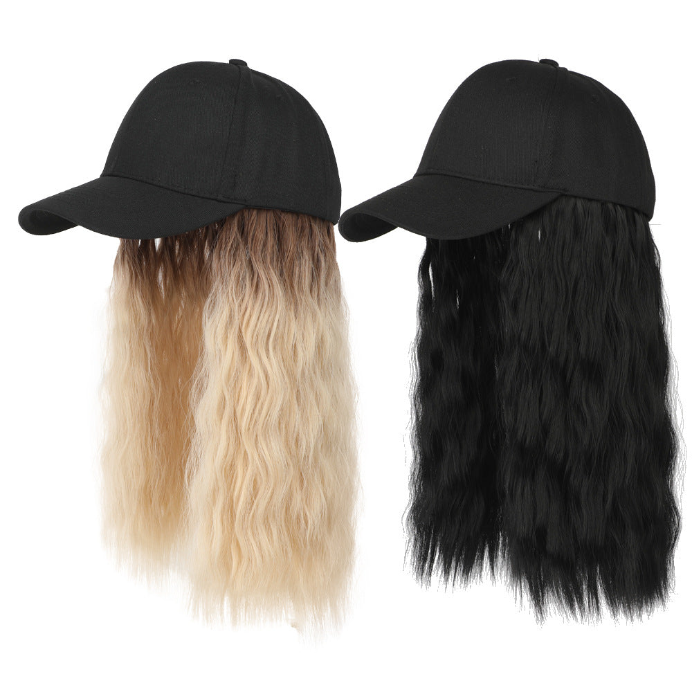 Women's Hat Cm Baseball Cap Hooded Integrated Wig Short Curly Hair