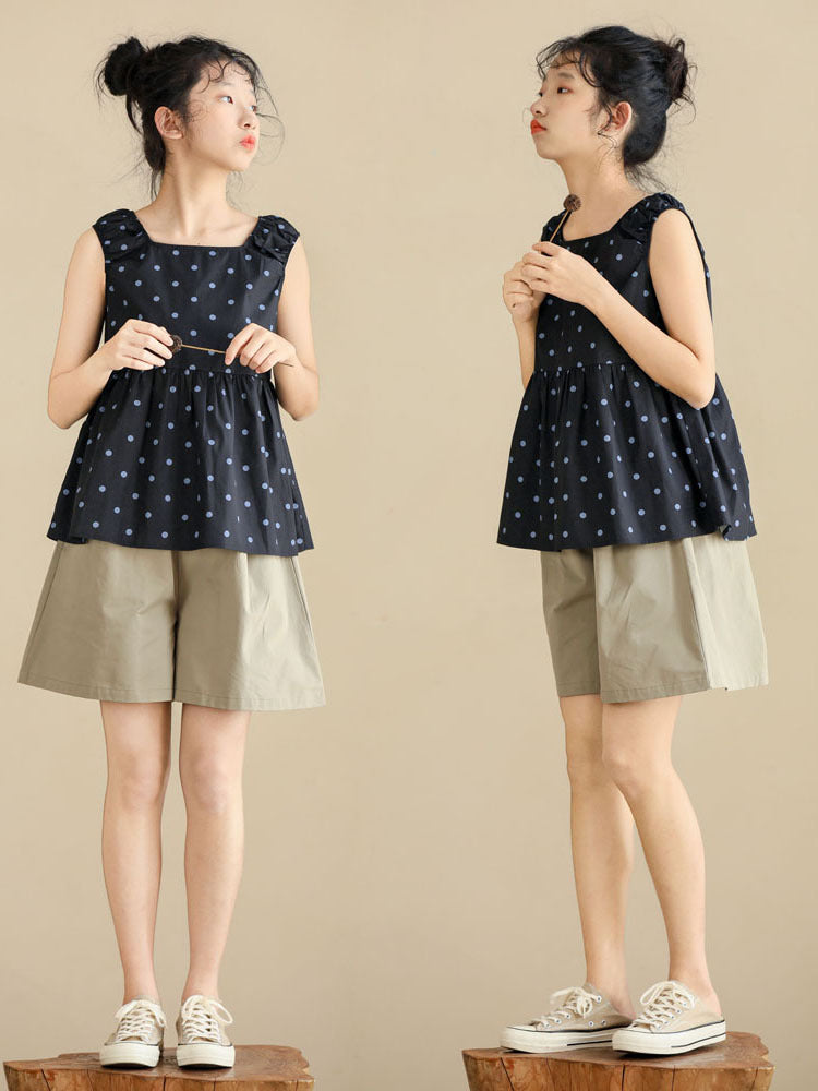 Cotton Sweet Shivering Dots Top Slimming Children's Shirt