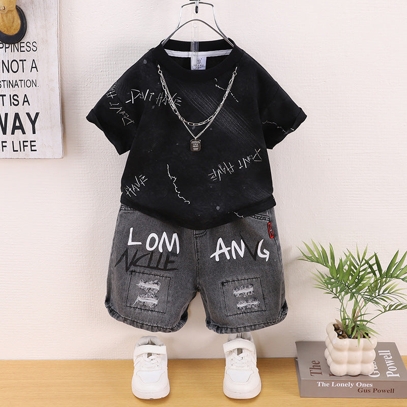 Boys Summer Casual Short-sleeved Shorts Two-piece Set Fashionable Children's Suit