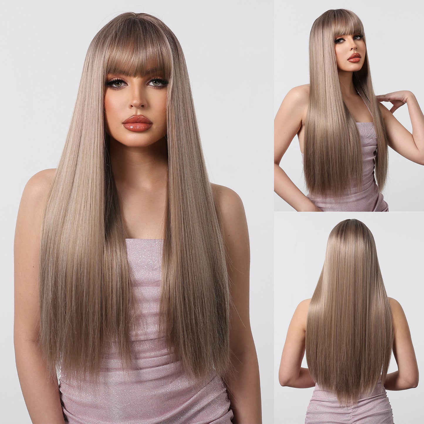 Female Natural Hair Full Top Fluffy Gradient Long Straight Wig
