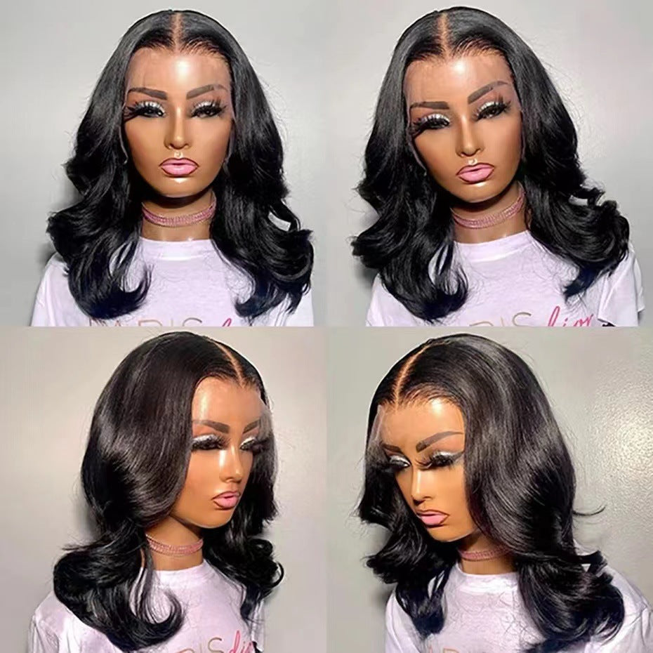 Women's Front Lace Medium Large Wave Natural Wig Short Curly Hair