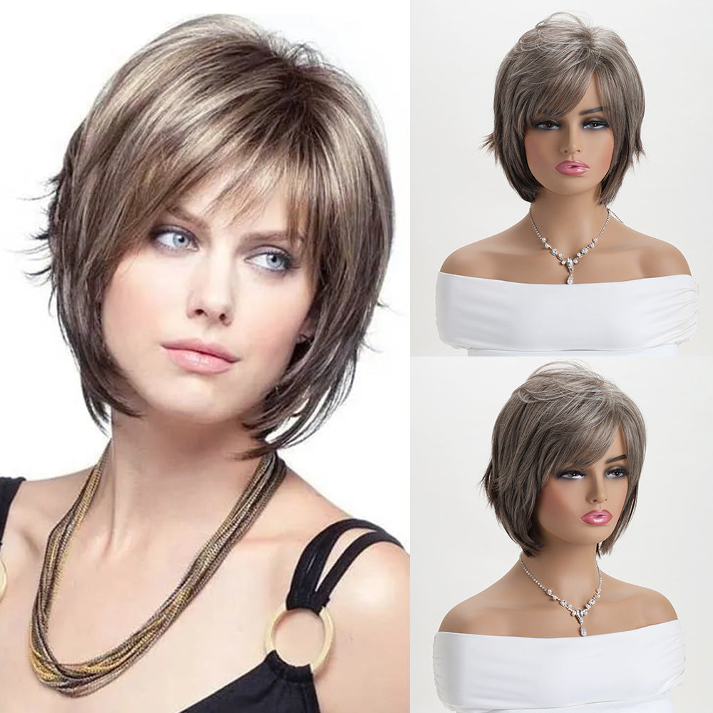 Pretty Women's Fashionable Realistic Fiber Plaid Wig Short Curly Hair