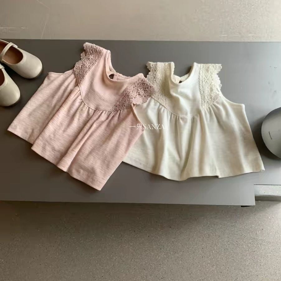 Summer Lace Vest Camisole Super Comfortable Slub Cotton Sleeveless Korean Children's T-shirt