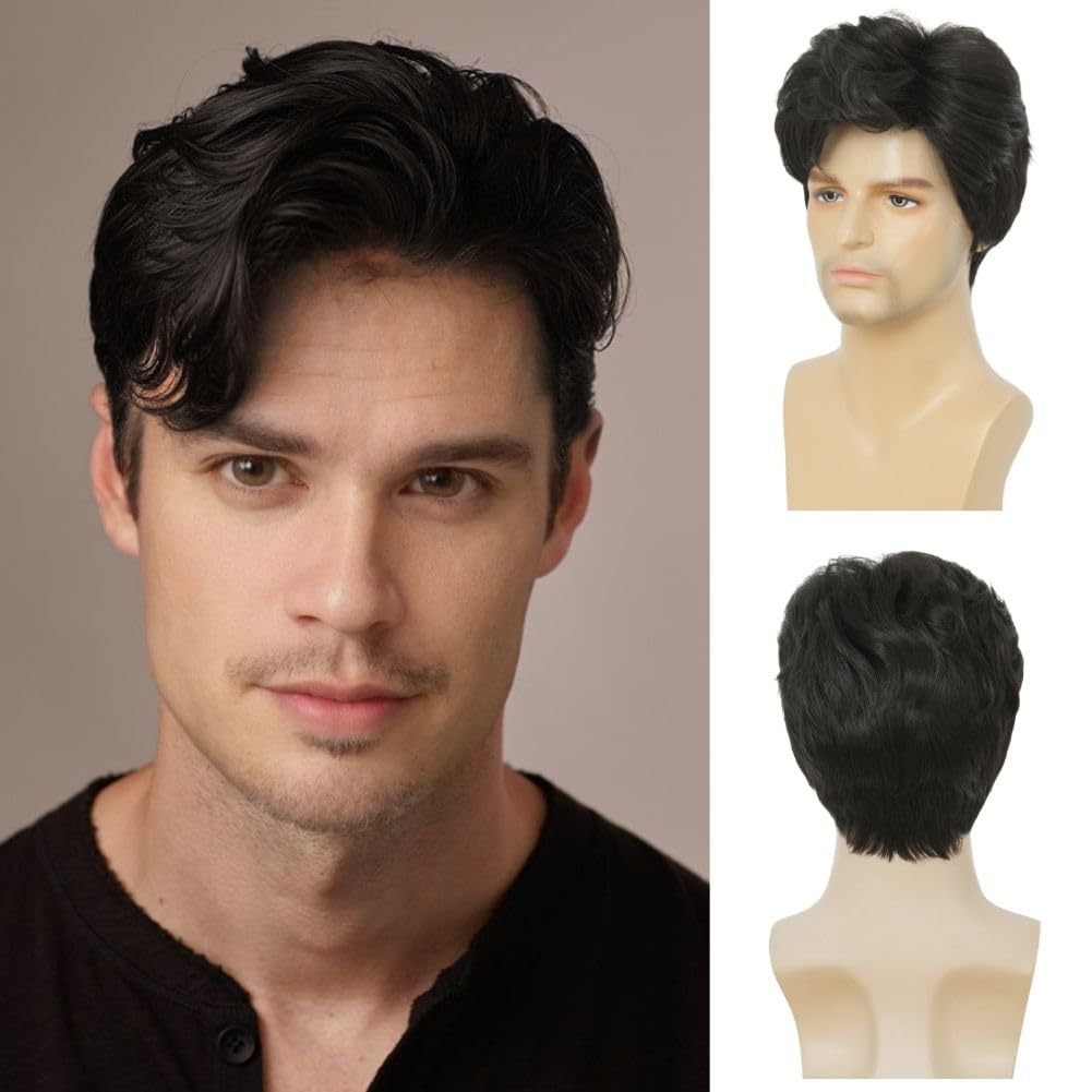 Men's Brown Partial Short Straight Hair Synthetic Men's Wig