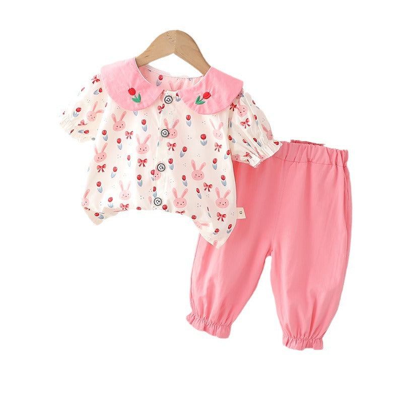 Children's Clothing Bunny Short-sleeved Cardigan Trousers Two-piece Children's Suit
