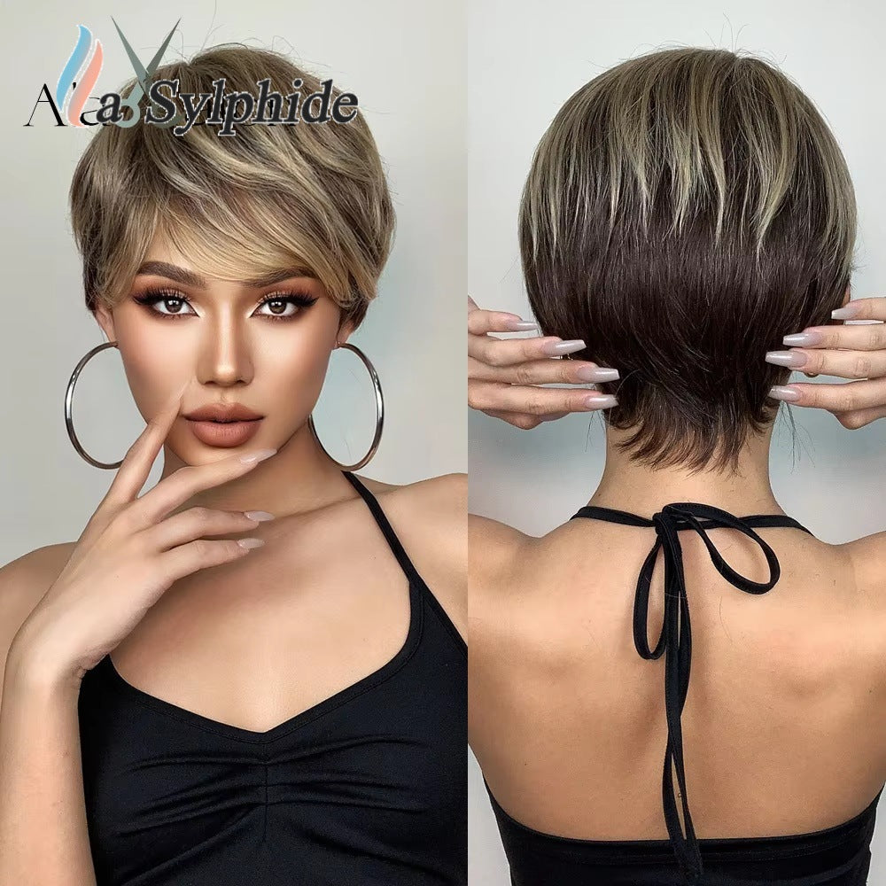 Female Rose Net Mechanism High Temperature Resistance Wig Short Straight Hair