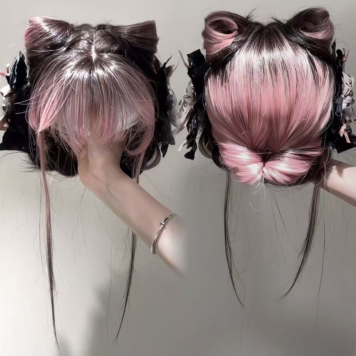 Yuan Hairline Powder Version Siamese Kitten Hair Pink Long Straight Wig