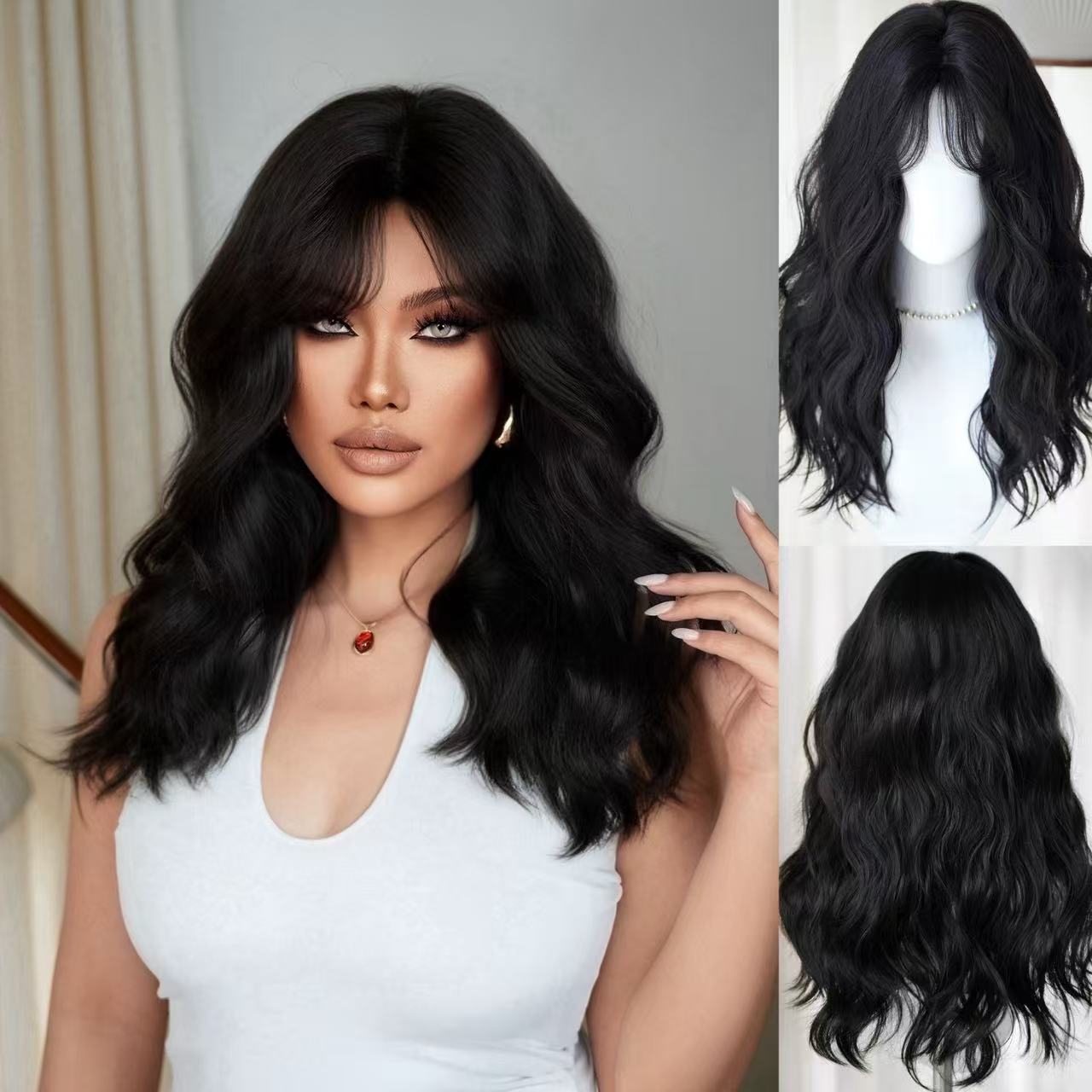 Women's Gray Mid-length Curly Hair Fashion Synthetic Wigs Wig Long Curls