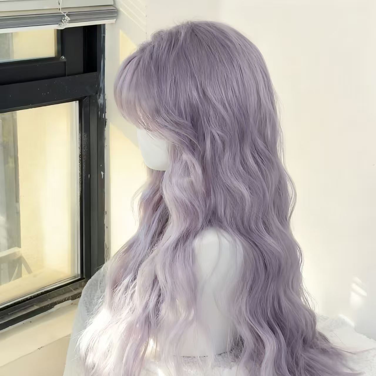 Hair Greyish Purple Water Ripple Less Wig Long Curls
