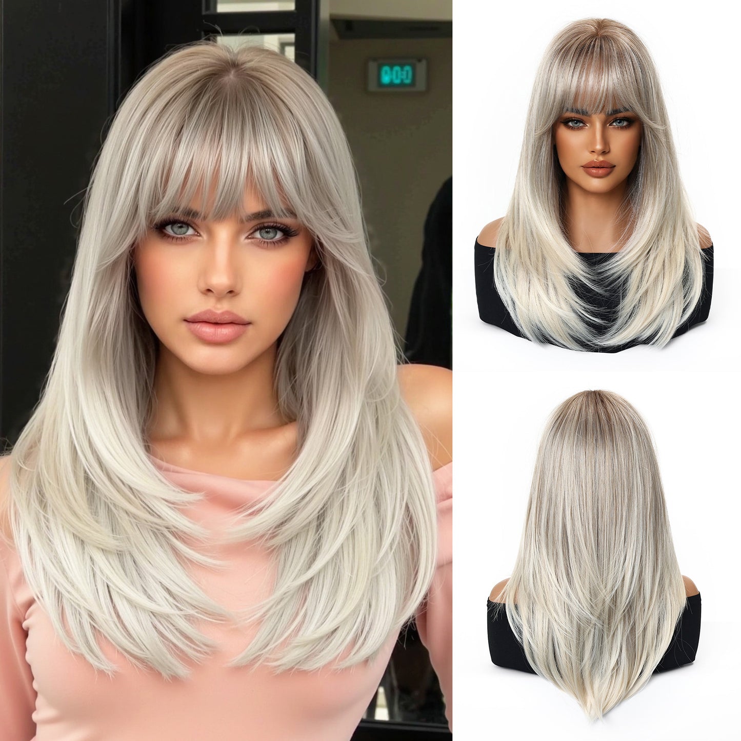 Craft Big Scalp Natural Layering Bangs Long Straight Wig