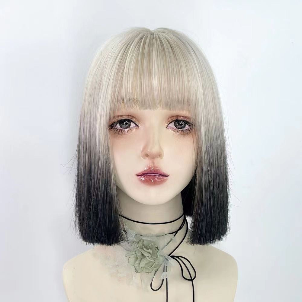 Coney Black Platinum Gradient Asian Culture Female Light Wig Short Straight Hair