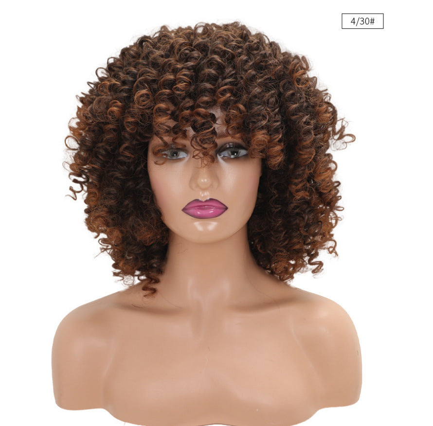 Women's African Afro Wigs With Small Headgear Black Wig Short Curly Hair