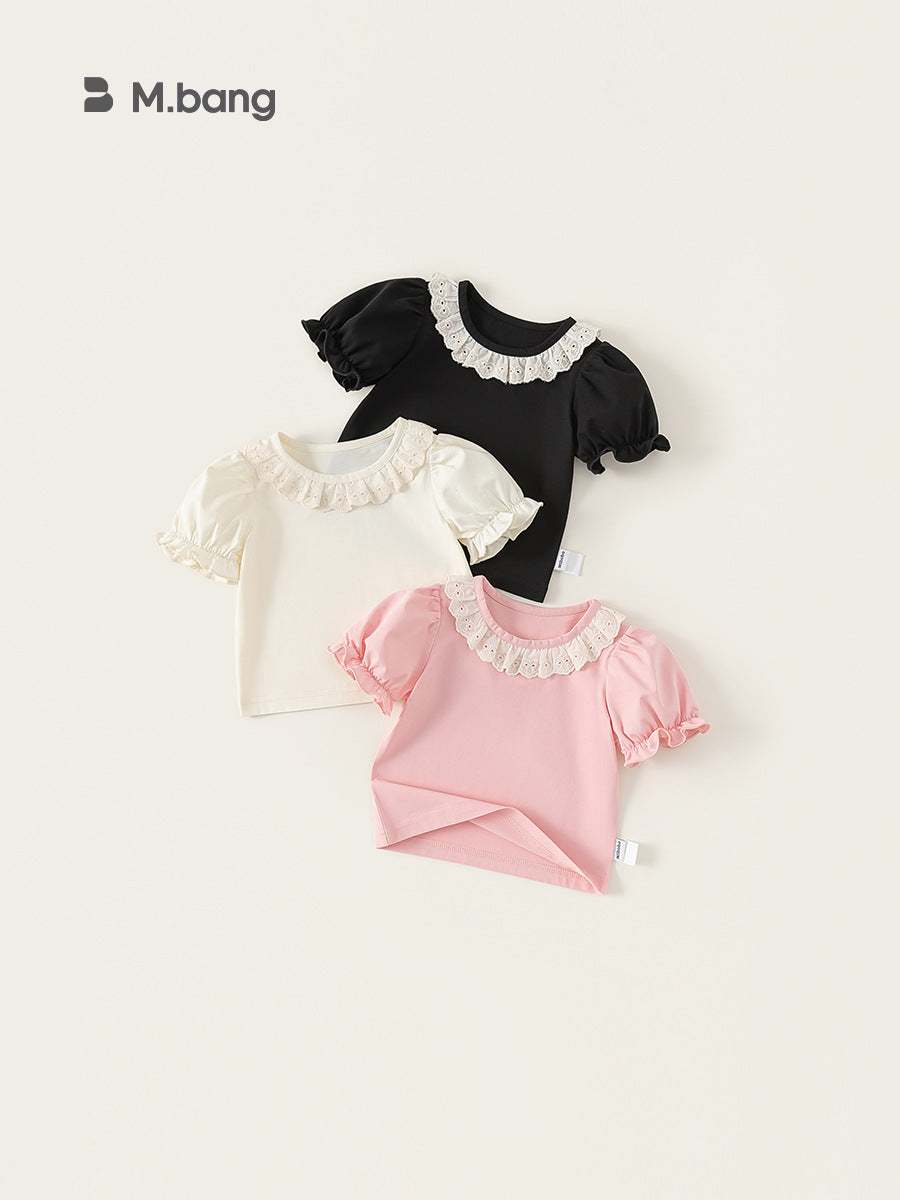 Children's Solid Color Lace Collar Summer Sweet Children's T-shirt