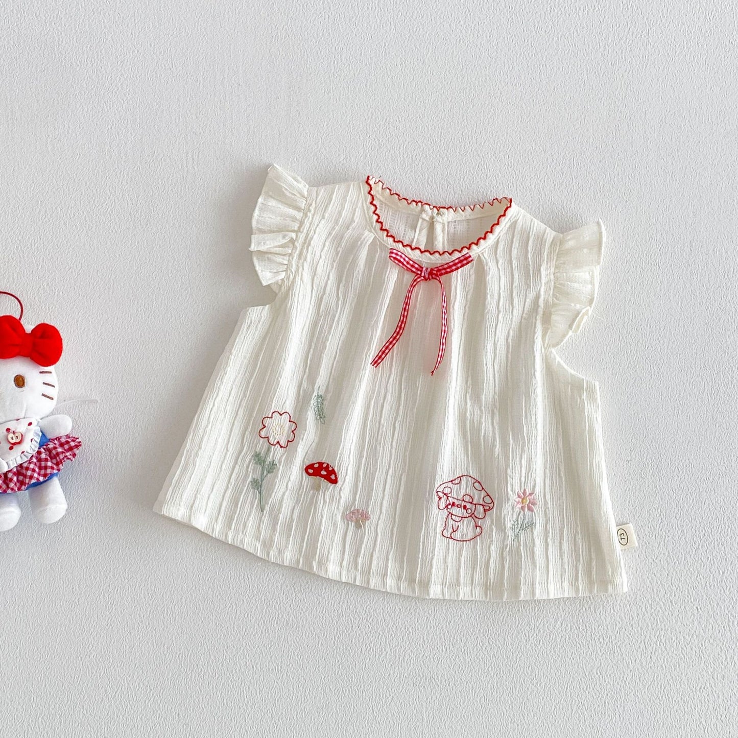 Fashion Embroidery Vest Summer Korean Style Cute Flounced Sleeve Doll Children's T-shirt
