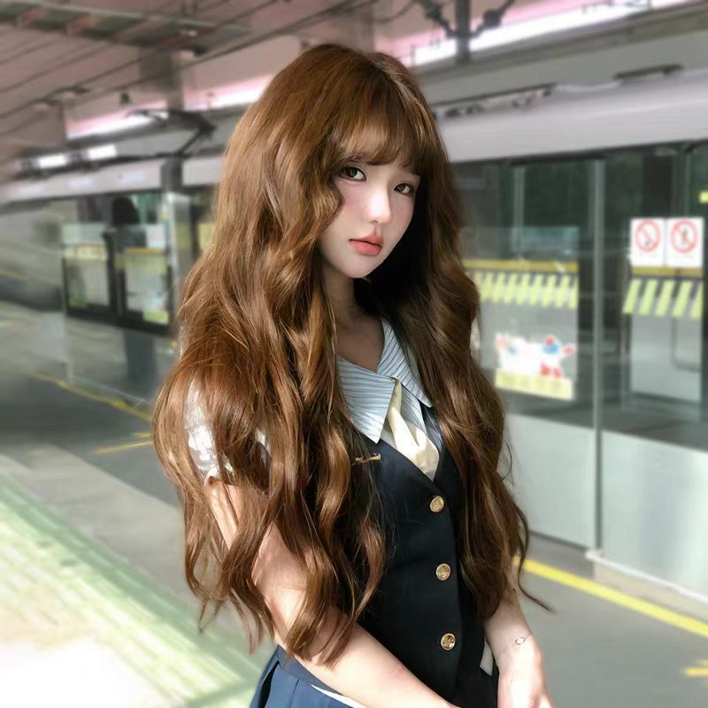 Air Bangs French Laziness Egg Roll Wig Long Curls