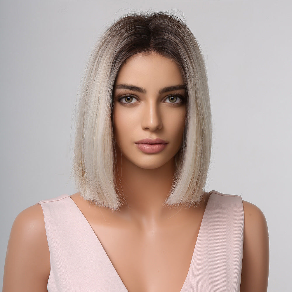 Female Fiber Summer Natural Color Head Wig Short Straight Hair
