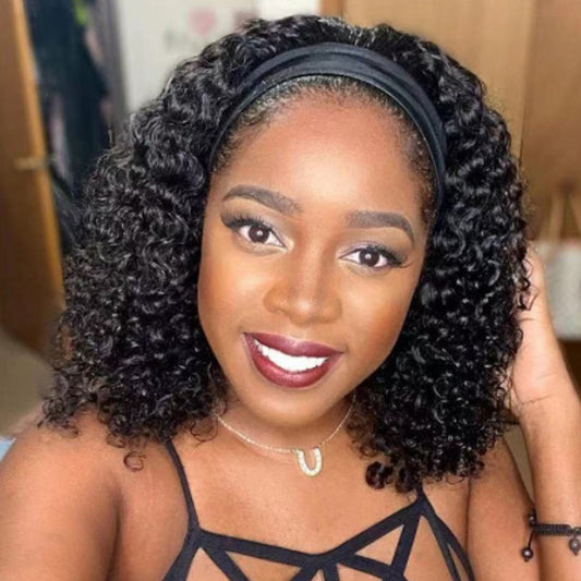 Women's Small Roll Headband African Afro Wig Short Curly Hair