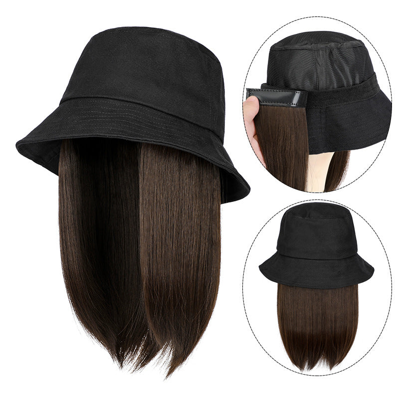 Women's Hat Detachable Fashion Summer Breathable Peaked Cap Long Straight Wig