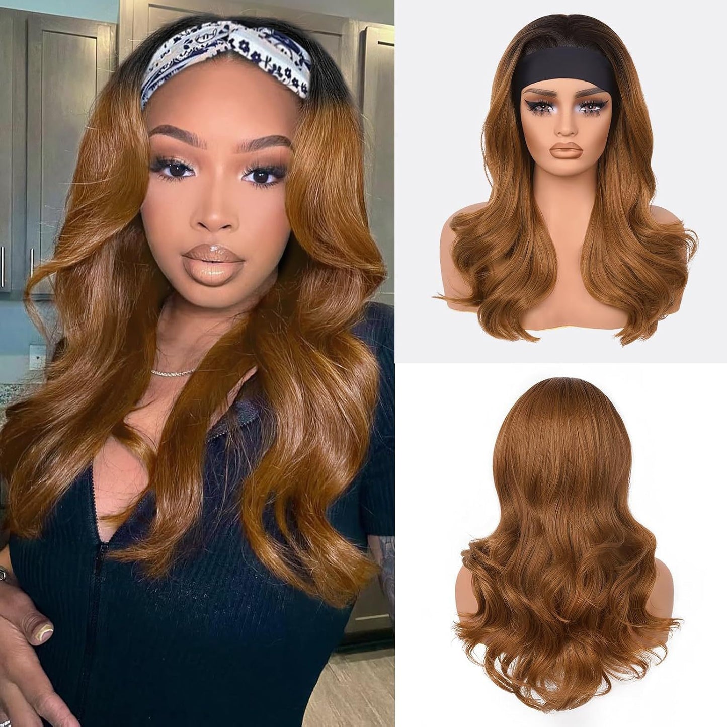 Synthetic Wigs Lady Temperament Hair Band Black Curly Big Wig Long Curls