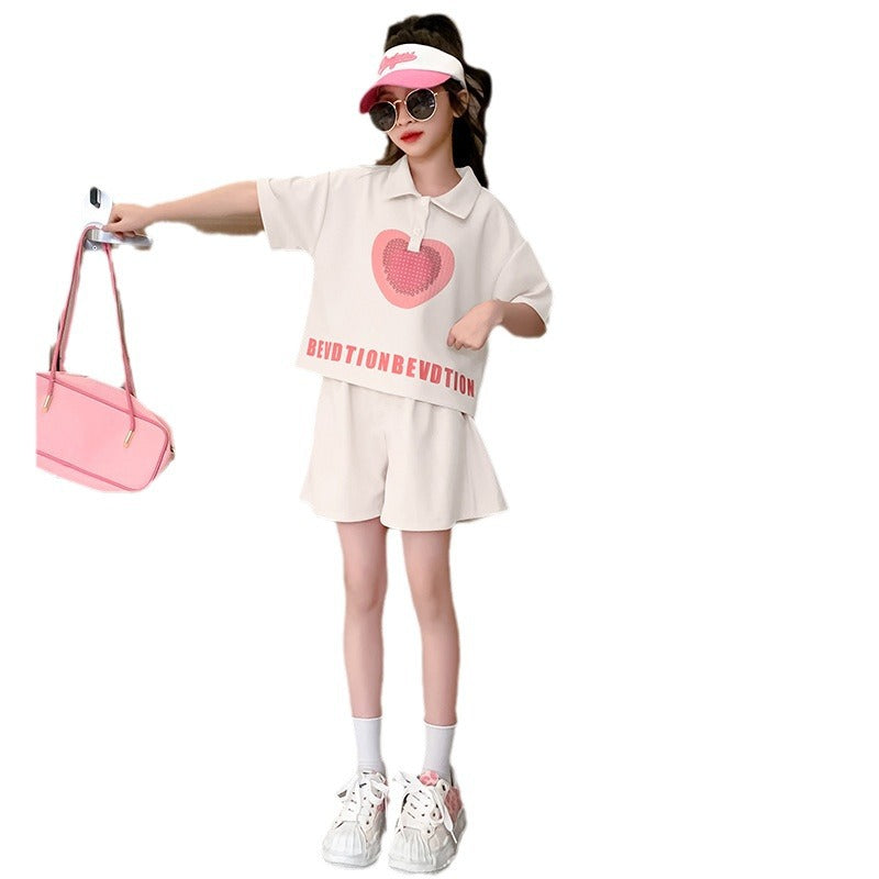 Children's Contrast Color Short-sleeved Summer Fashionable Stylish Shirt Shorts Children's Suit