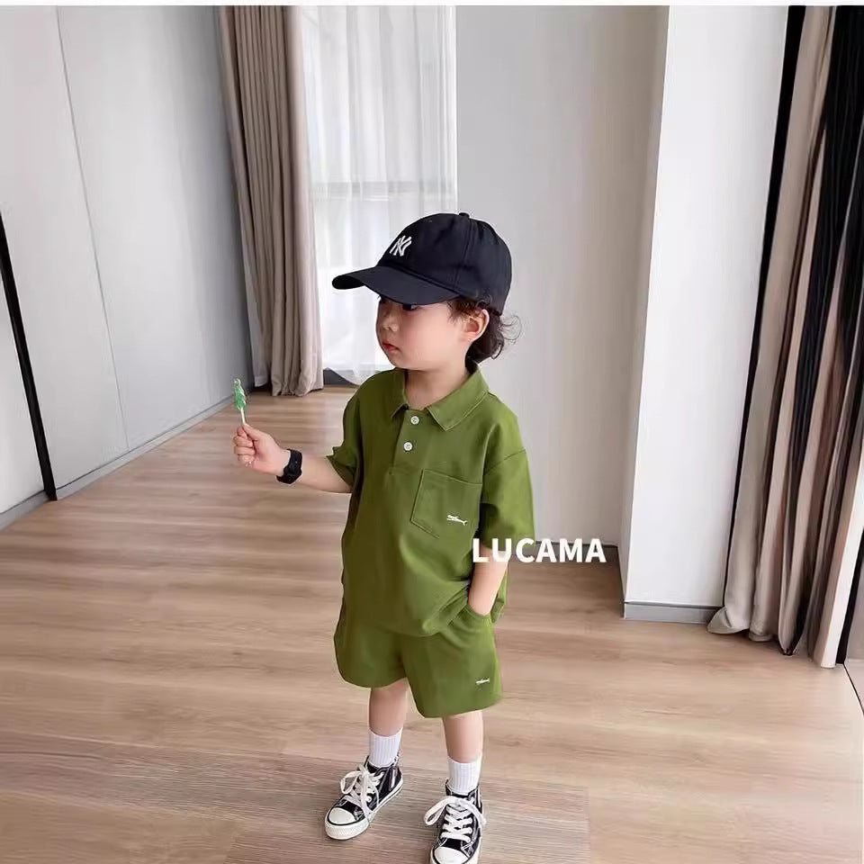 Children's Korean Casual Solid Color Shirt Summer Fashionable Top Children's Suit