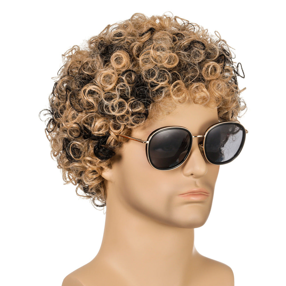 Men's Chemical Fiber Small Curly Hair Head Men's Wig
