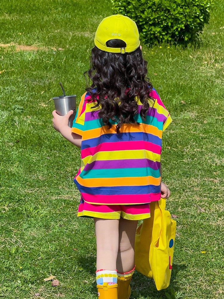 Children's Summer Colorful Wear Dopamine Short Sleeve Clothing Children's Suit