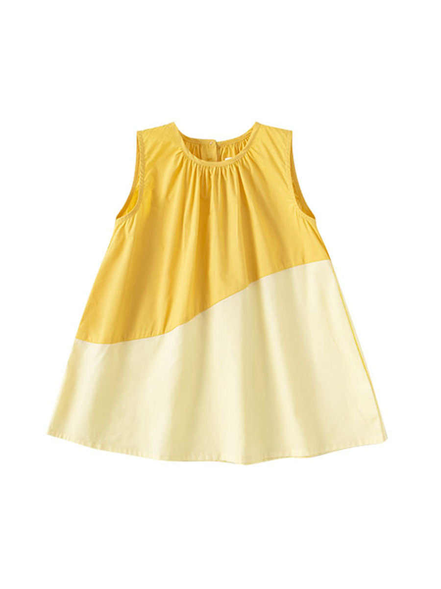 Children's Pastoral Style A- Line Skirt Color Matching Thin Sleeveless Children's Dress
