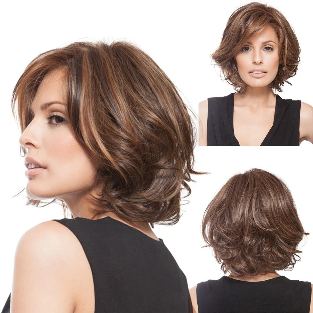 Female Partial Fiber Pick Color Gradient Head Wig Short Curly Hair