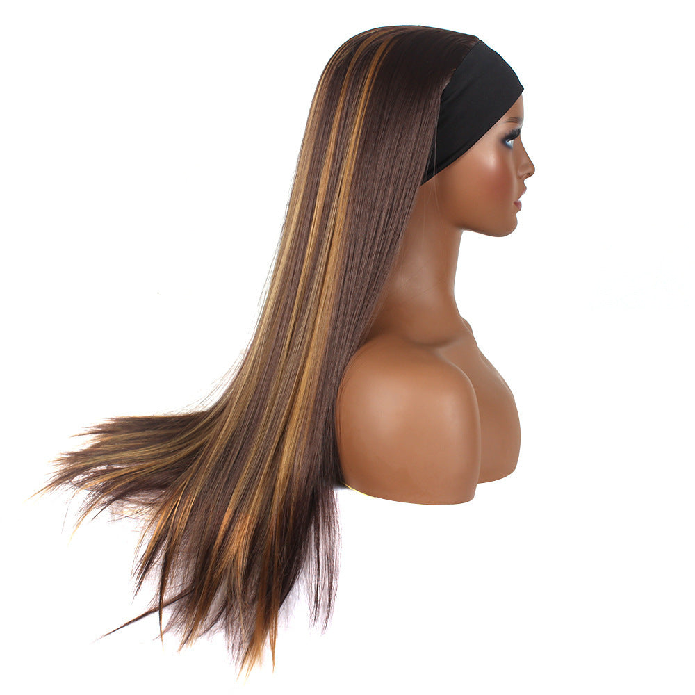 Silk Hair Band Head Cover Black Chemical Long Straight Wig