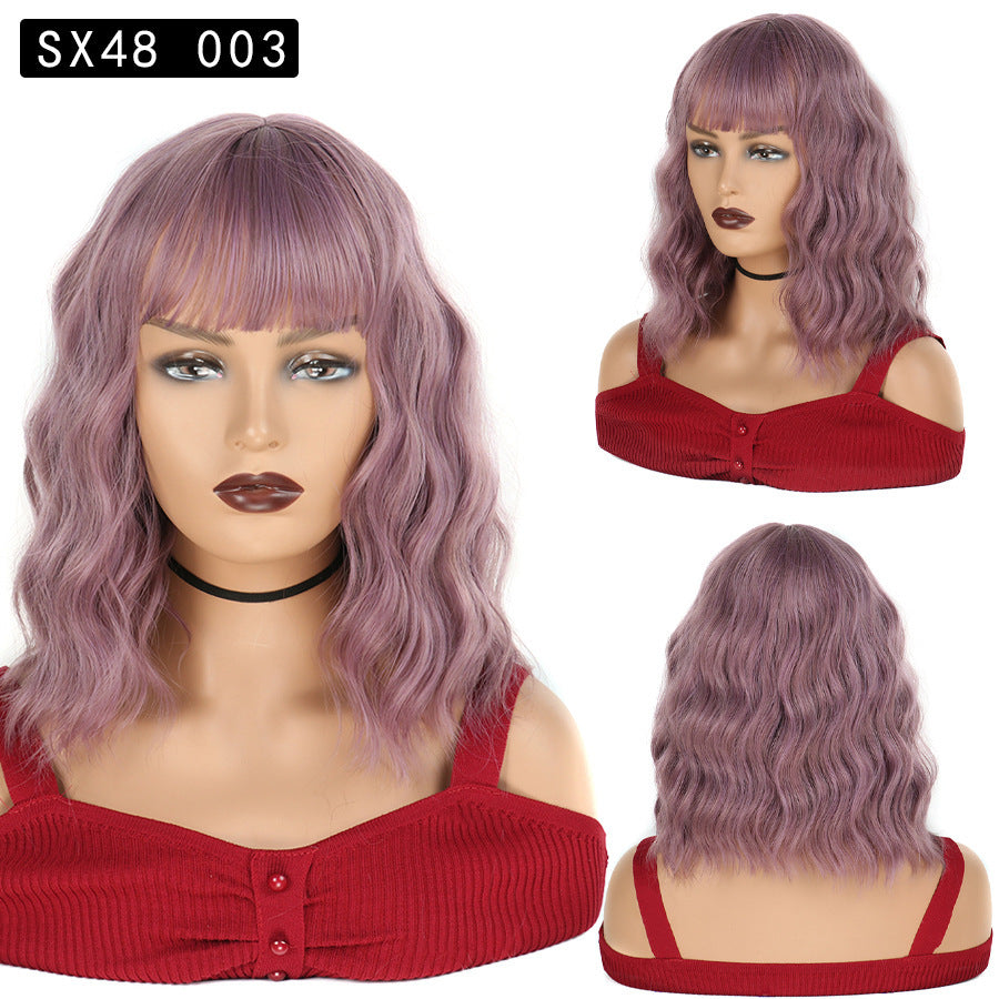 Corn Curler Headband Bangs Fiber Water Wig Short Curly Hair