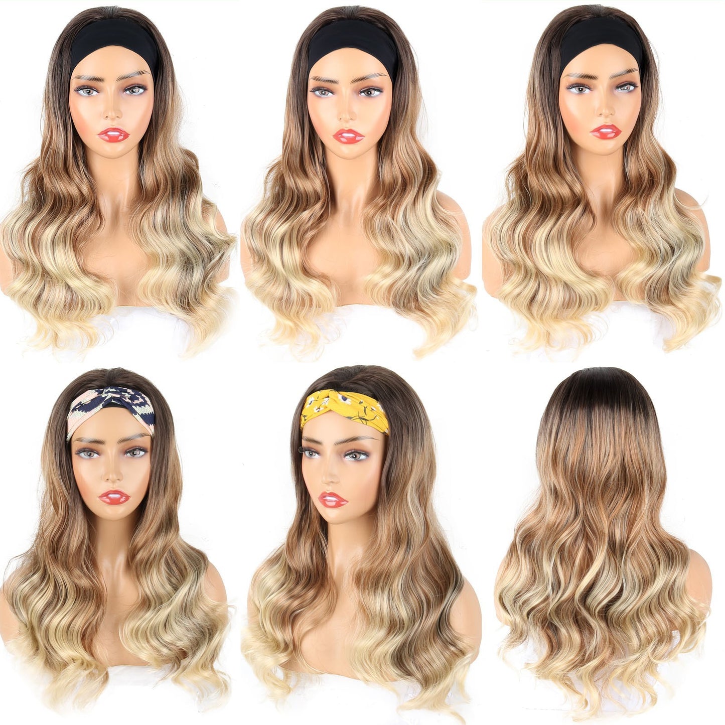 Women's Black Hair Band Curly Big Wave Synthetic Wig Long Curls