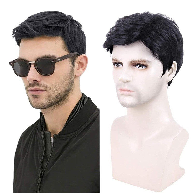 Men's Short Black Rose Net Chemical Fiber Men's Wig