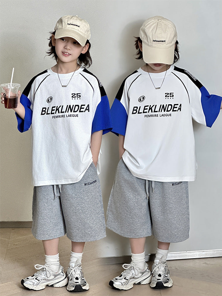 Children's Summer American Stitching Card Rope Printed Short Children's T-shirt