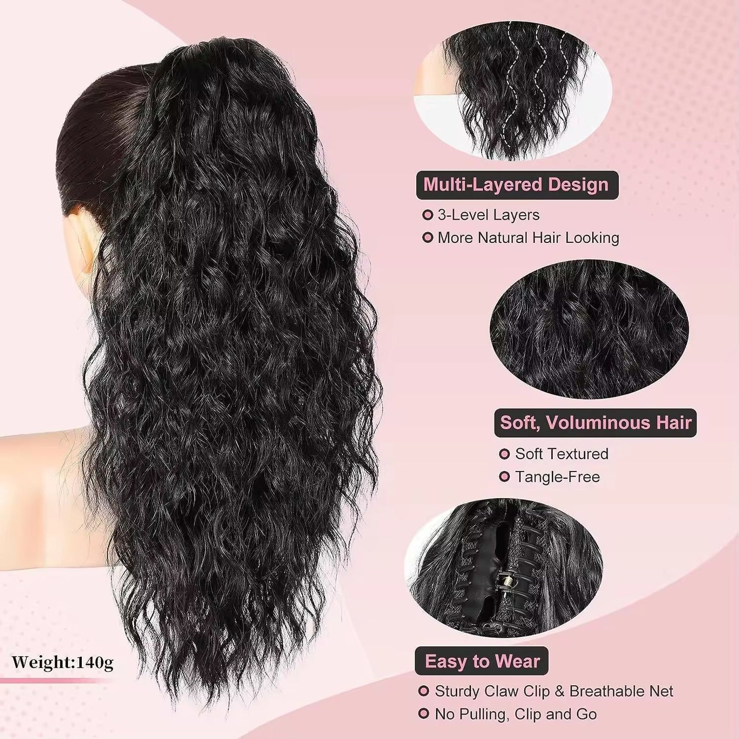 Women's Corn Curler Fluffy Grip Horse Tail Hair Wig Ponytail