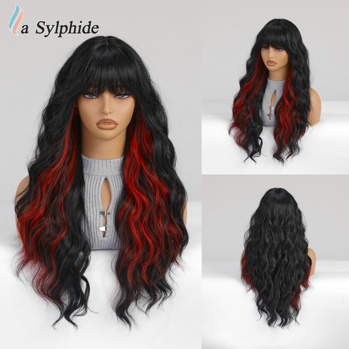 Female Bangs Pink White Gold Color Rose Wig Long Curls