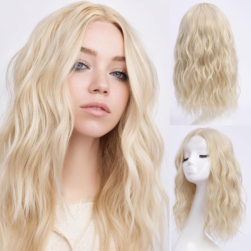 Medium Gradient Golden Curly Hair Female Big Wave Wig Long Curls