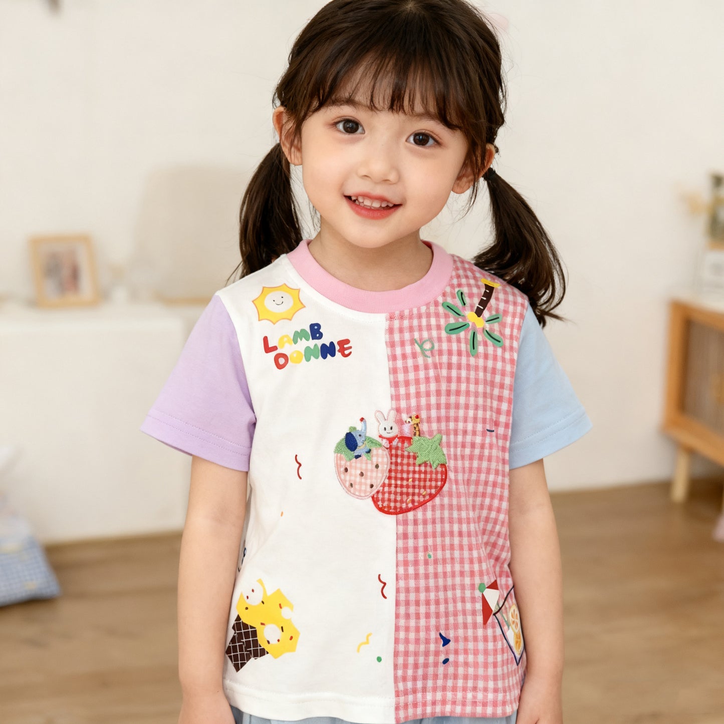 Children's Summer Short-sleeved Round Neck Cartoon Embroidery Children's T-shirt