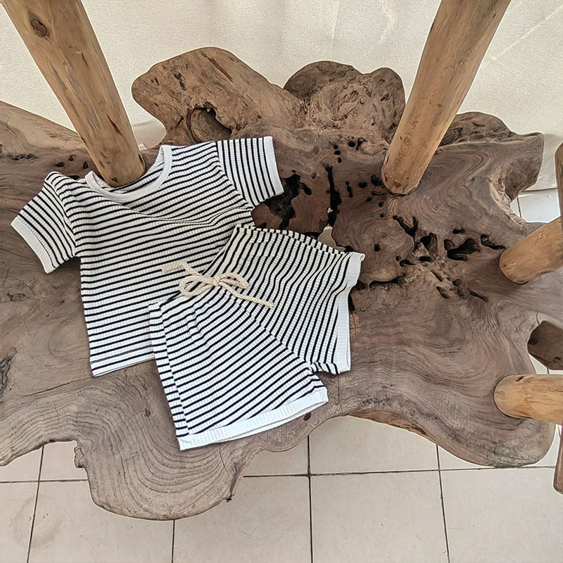 Children's Toddler Striped Cotton Short Sleeve Top Pants Comfortable Cute Trendy Children's Suit