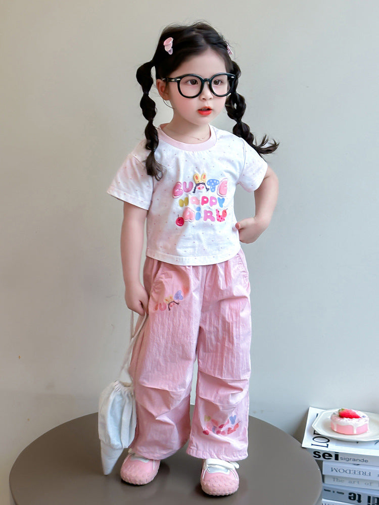 Children's Style Fashionable Short-sleeved Sports Two-piece Trendy Children's Suit