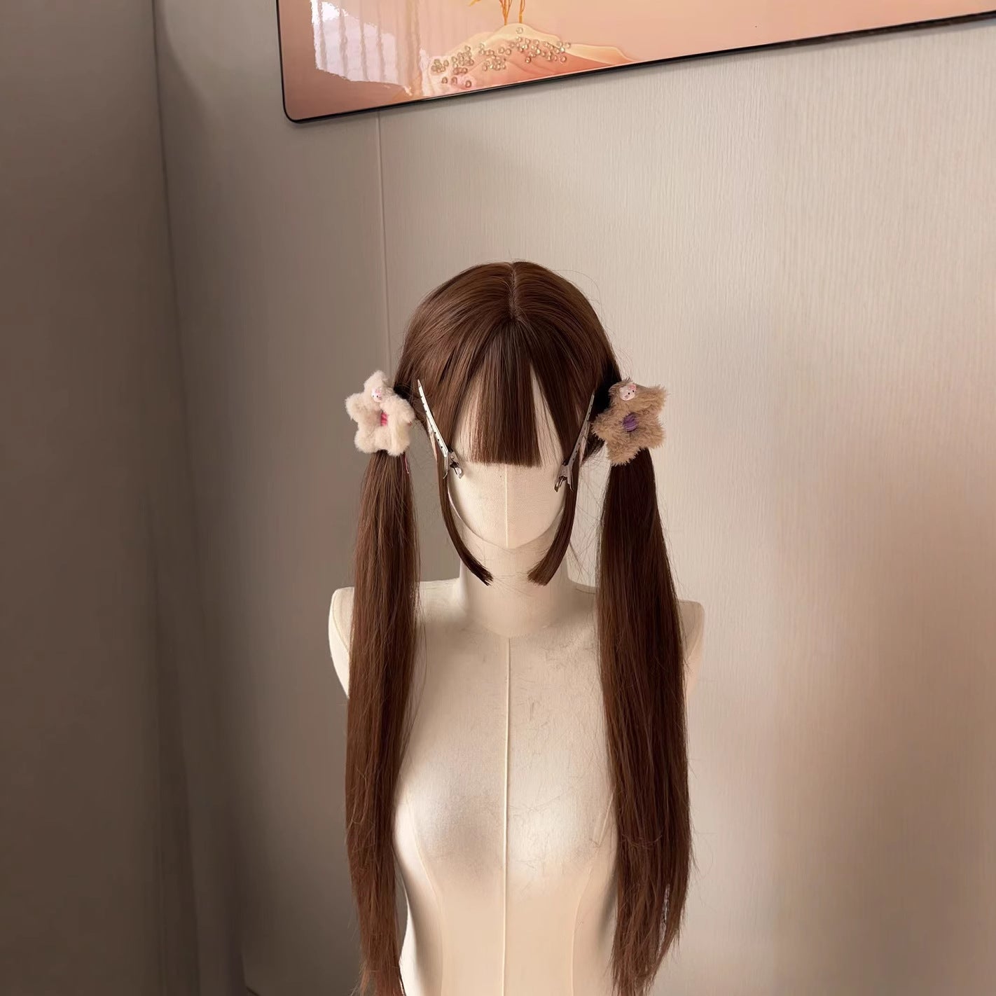 Green Tea Burnt Brown Soft Round Face Princess Cut Matte Long Straight Wig