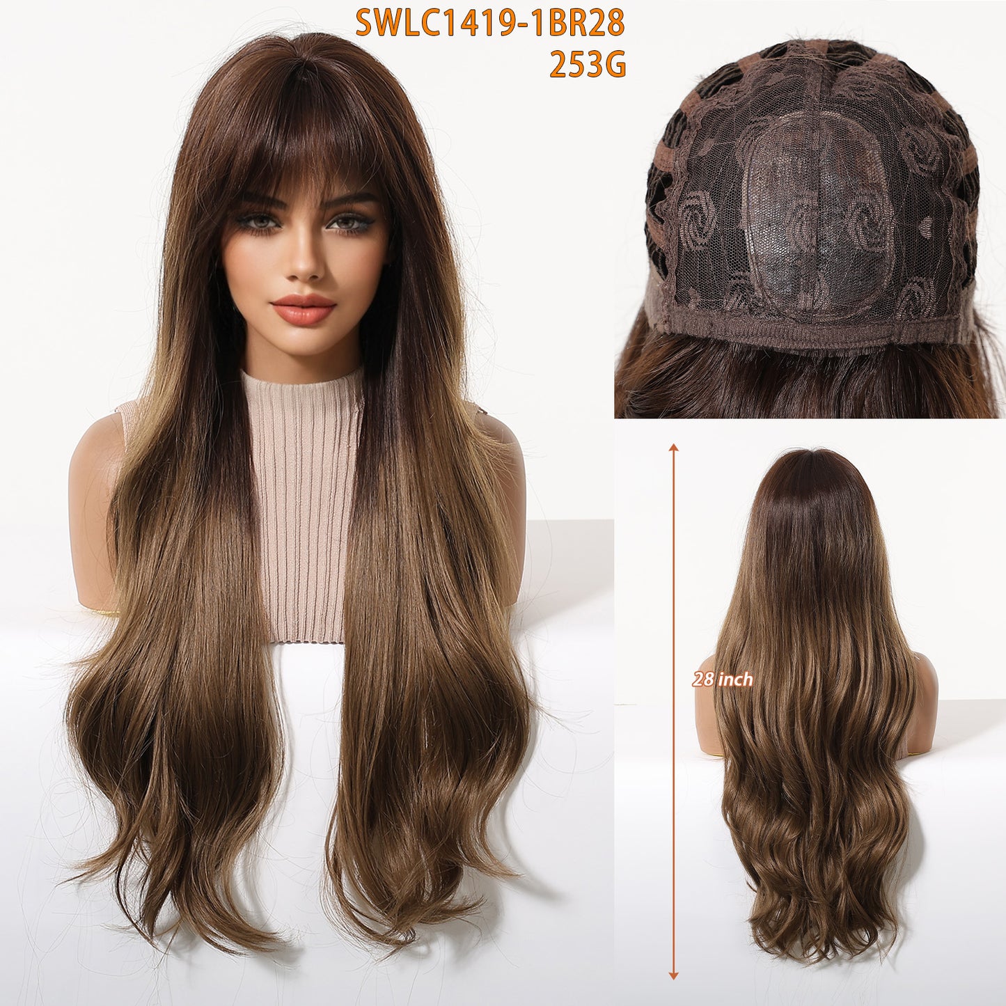 Roll Curly Hair With Bangs Natural Dark Brown Daily Chemical Wig Long Curls
