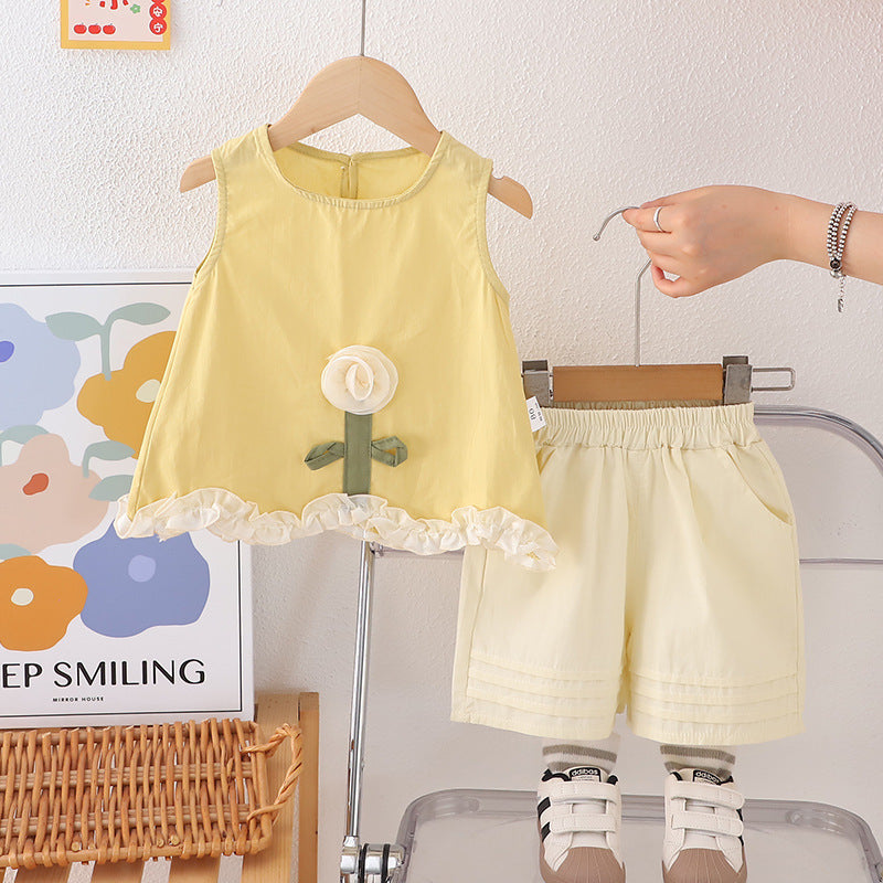 Sunflower Summer Tree Lacework Top Shorts Three-dimensional Clothes Children's Suit