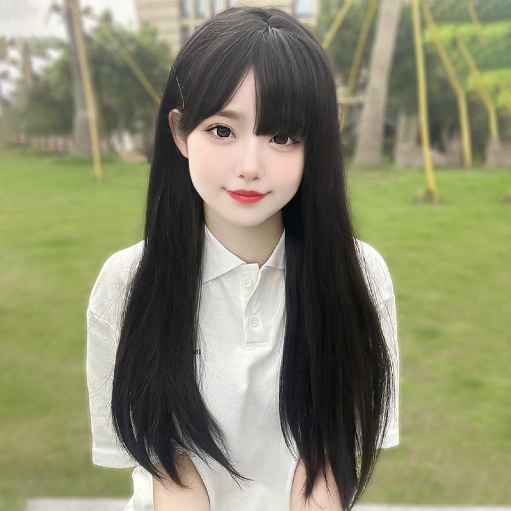 Women's Milk Tea Platinum Color Female Hair Long Straight Wig