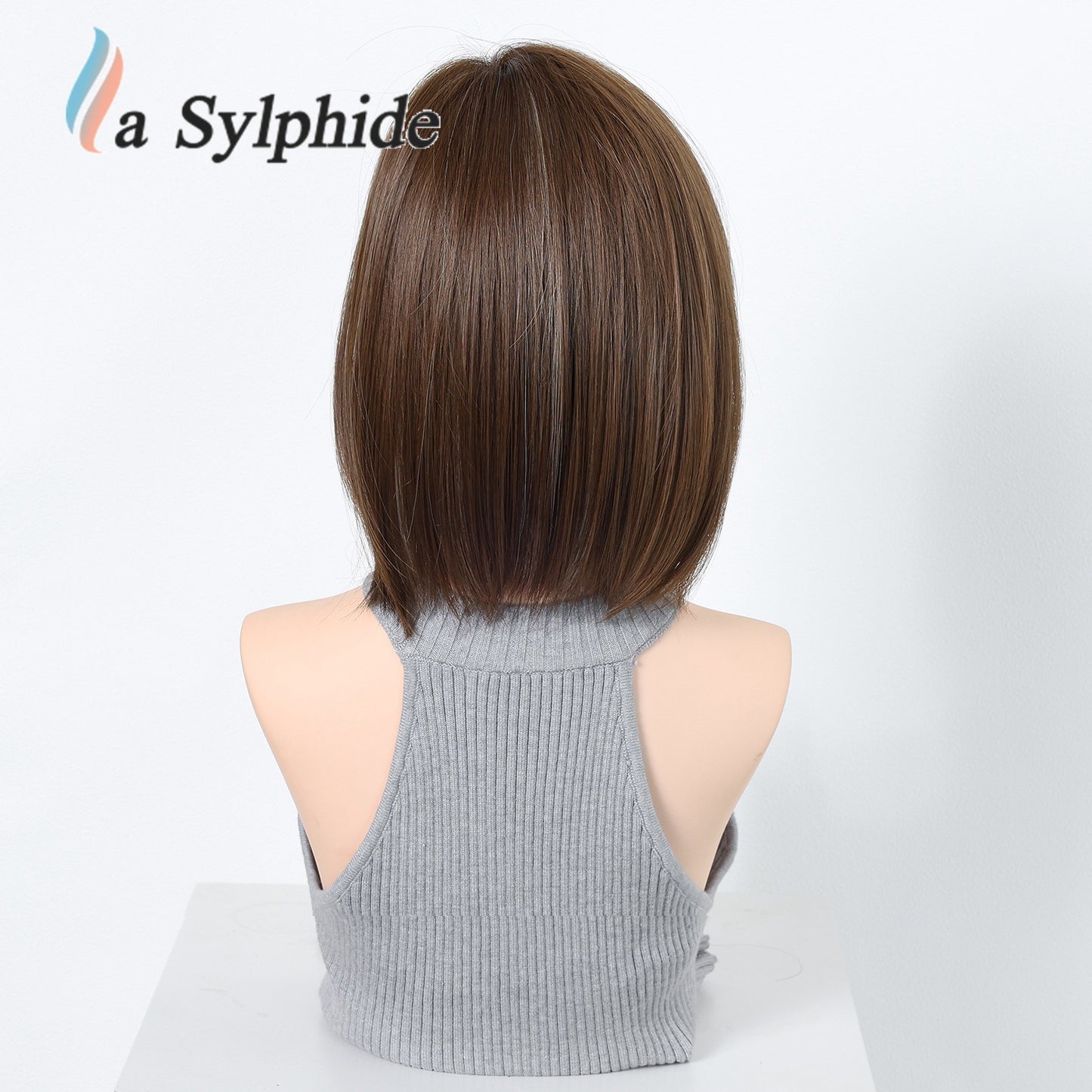 Dyed Brown Collarbone Straight Partial Bangs Breathable Rose Mesh Head Wig Short Curly Hair