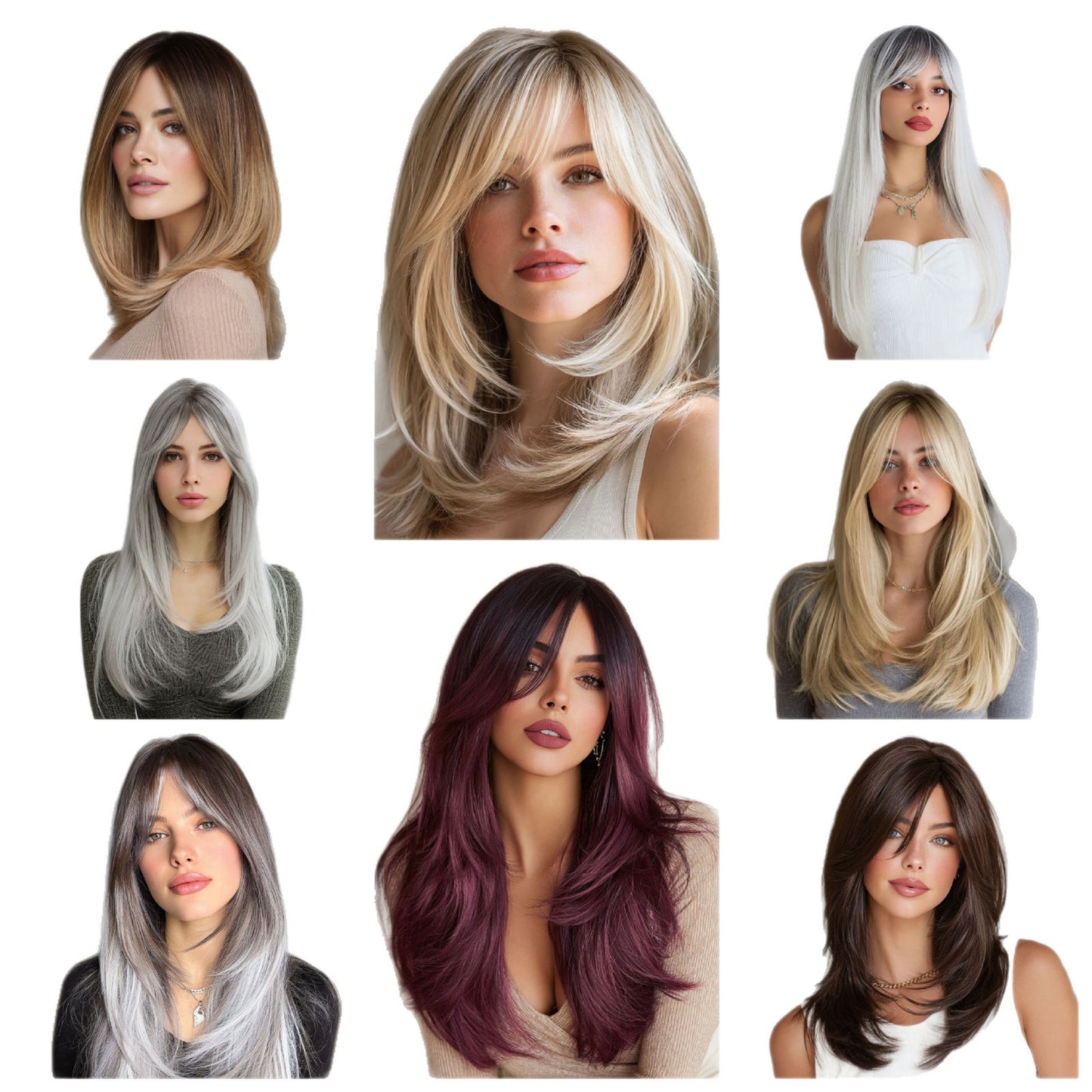 Bangs Gradient Hair High Quality Natural Long Straight Wig