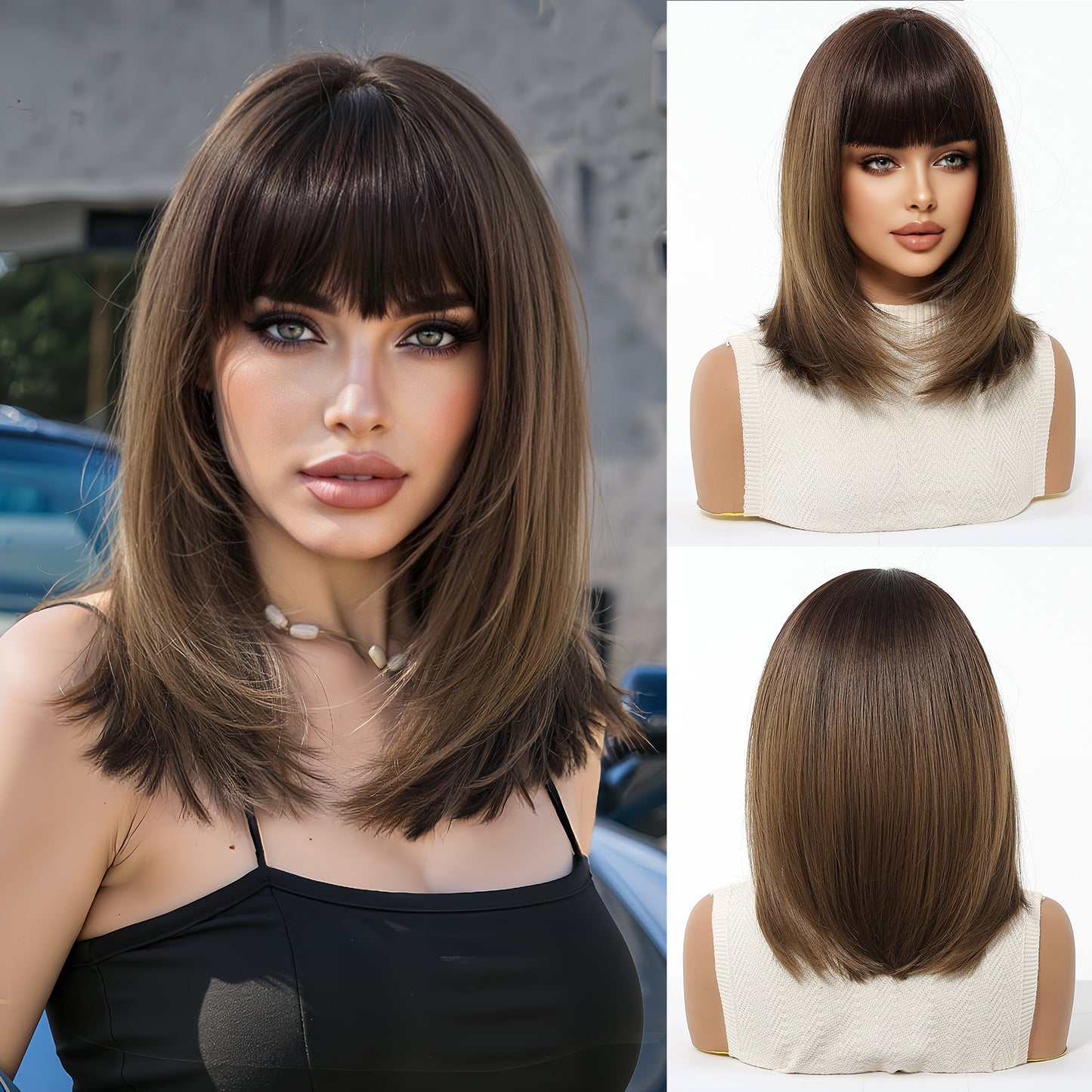 Female Bangs Gradient Gray Chemical Fiber Wig Short Straight Hair