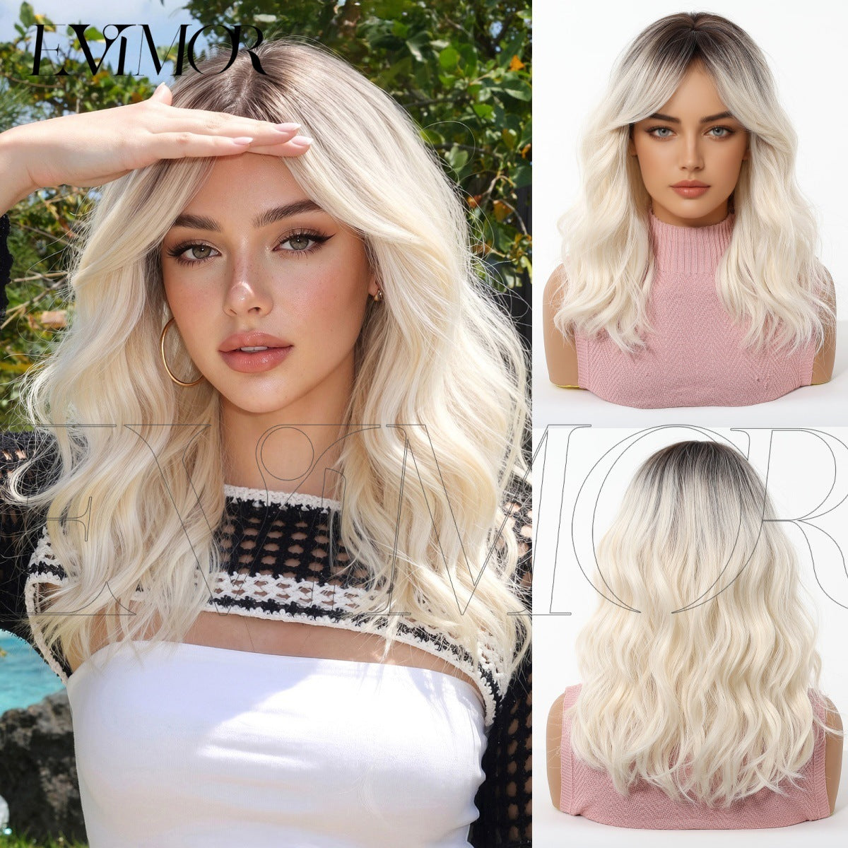 Sier Gray Gradient Mid-length Fiber Natural Fluffy Wig Long Curls