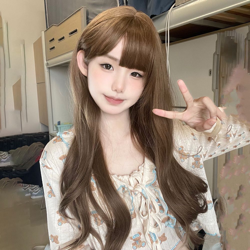Ponytail Star Female Cold Brown Hair Big Wig Long Curls
